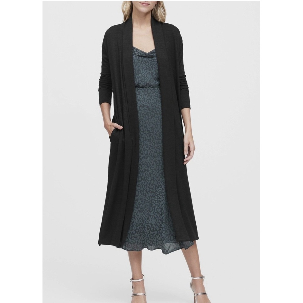 NWT Banana Republic Luxespun Duster Cardigan Size Medium Black Open Front Soft